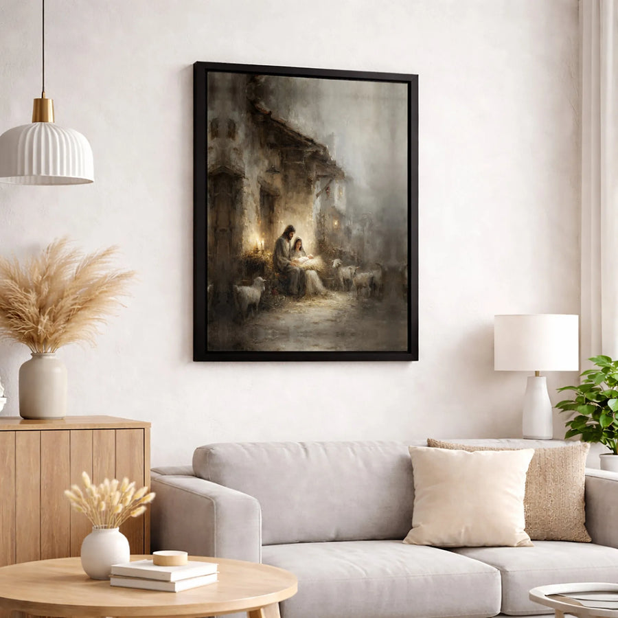 Nativity Scene Canvas Wall Art | Jesus Mary and Joseph Holy Night Print | Premium Gallery Wrapped Decor | Christian Religious Christmas Gift