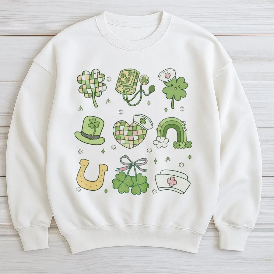 St Patricks Day Nurse Sweatshirt | Retro Shamrock Nursing Graphic | Cotton Blend Premium Crewneck | Lucky RN Gift for Nursing Students