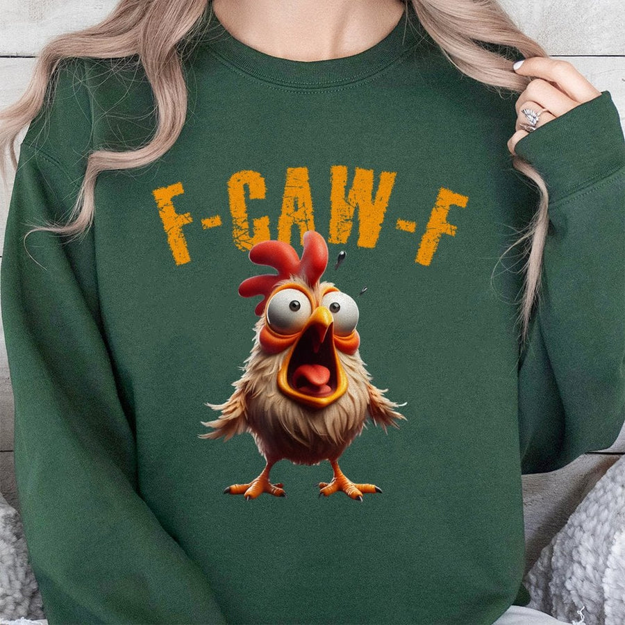 F-Caw-F Funny Chicken Sweatshirt | Screaming Rooster Graphic Meme | Premium Cotton Blend Unisex Pullover | Humorous Farm Animal Gift for Her/Him