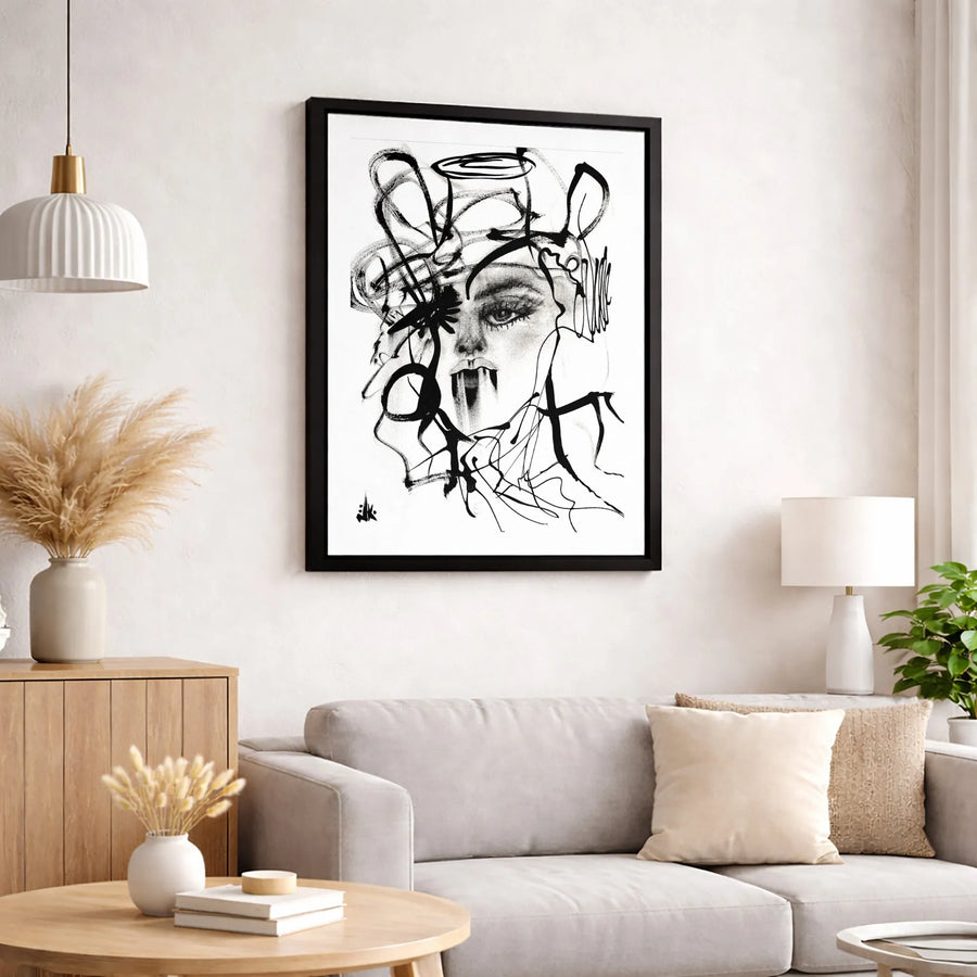 Abstract Vampire Face Wall Art | Gothic Minimalist Line Drawing | Premium 1.25-Inch Gallery Canvas | Moody Modern Home Decor Gift
