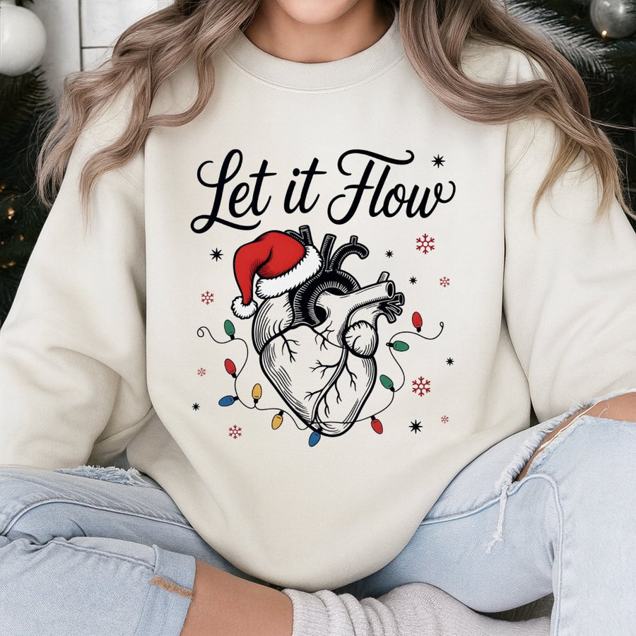 Christmas Cardiac Nurse Sweatshirt | Anatomical Heart Santa Hat Design | Soft Cotton-Poly Blend | Holiday Gift for Nurses & Medical Students