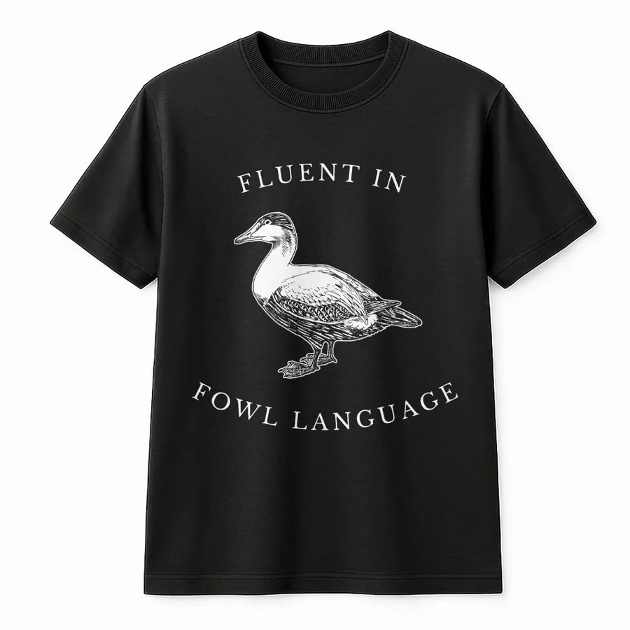 Fluent In Fowl Language Duck T-Shirt | Vintage Sketch Bird Graphic | Premium Soft Cotton Unisex Tee | Gift for Duck Lovers & Poultry Farmers