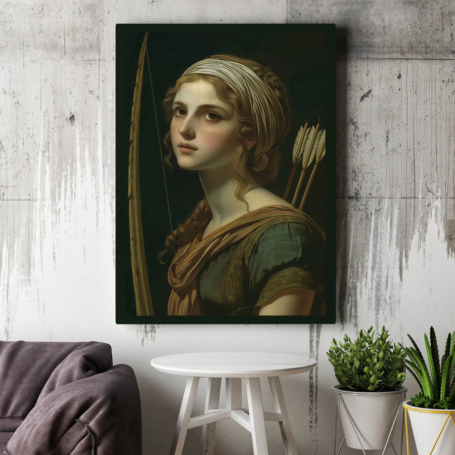 Artemis Goddess Canvas Art | Classical Greek Mythology Huntress Portrait | Premium Gallery Wrap Wall Decor | Mythological Fine Art Gift