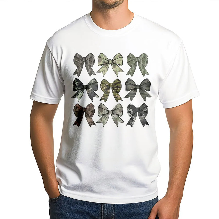 Camo Bow T-Shirt | Rustic Country Girl Graphic Tee | 100% Cotton Premium Quality | Hunting Season Gift for Her
