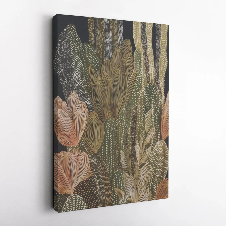 Abstract Botanical Vertical Canvas | Modern Dotted Line Art Print | Premium Gallery Wrapped Canvas | Modern Home and Office Decor Gift