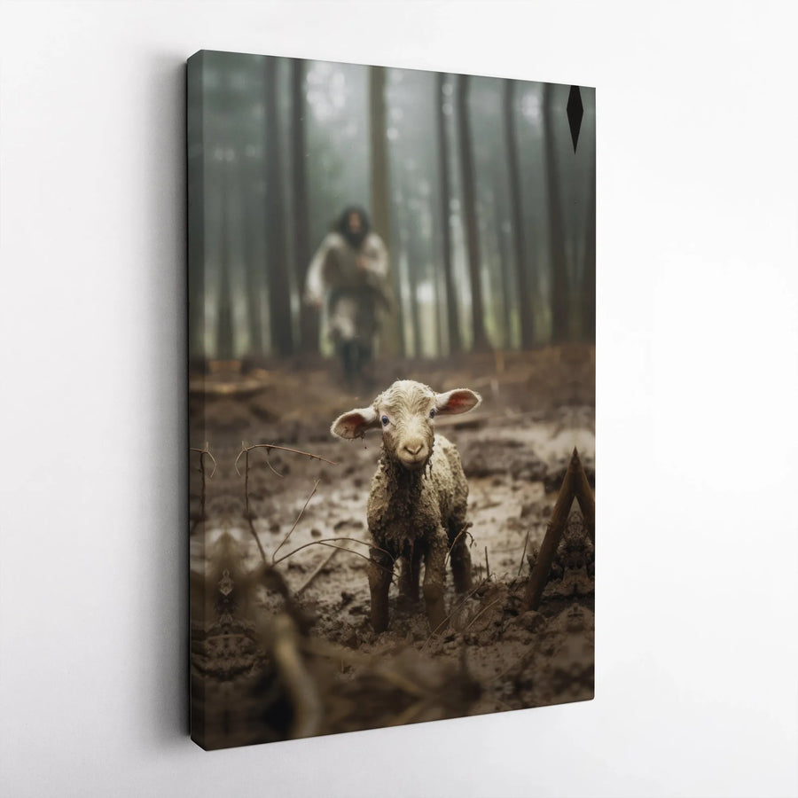 Jesus The Good Shepherd Canvas | Lost Lamb Finding Biblical Art | Premium Gallery Wrapped Wall Decor | Christian Home Gift for Believers
