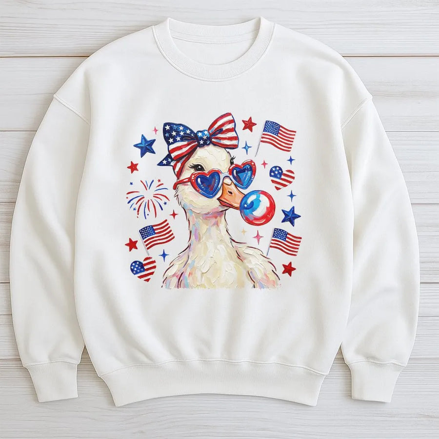 Patriotic Duck Sweatshirt | Cute Coquette Americana Graphic | Soft Cotton Blend | 4th of July Party Gift for Her
