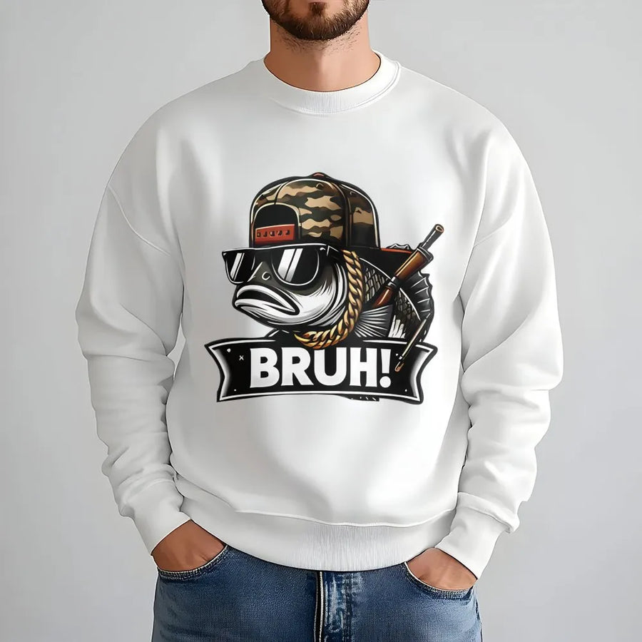 Bruh Fish Sweatshirt | Funny Hip-Hop Angler Graphic | Premium Cotton Blend | Gift For Fishermen And Fishing Enthusiasts
