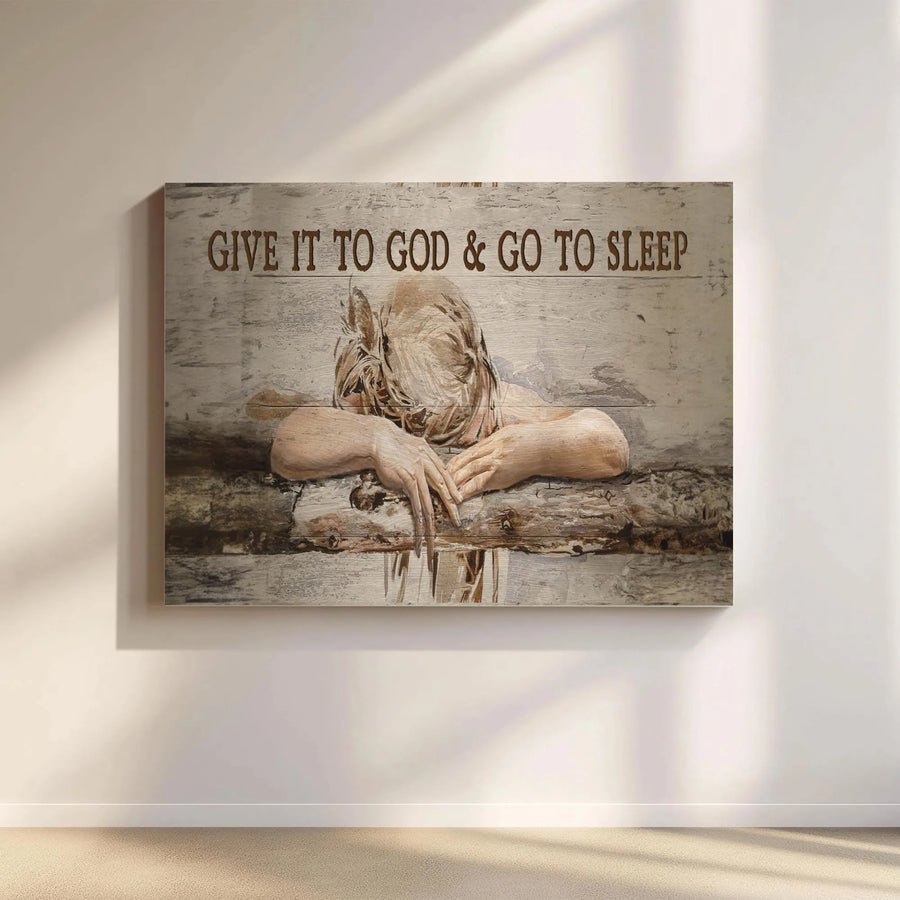 Give It To God & Go To Sleep Canvas Art | Resting Woman Faith Wall Decor | 1.25" Thick Premium Gallery Wrap | Inspirational Christian Gift
