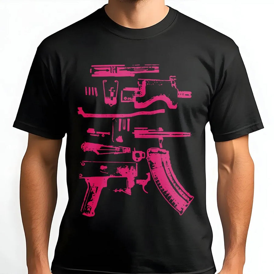 Gun Schematic T-Shirt | Exploded Firearm View Graphic | Premium Soft Cotton | 2nd Amendment Collector's Gift