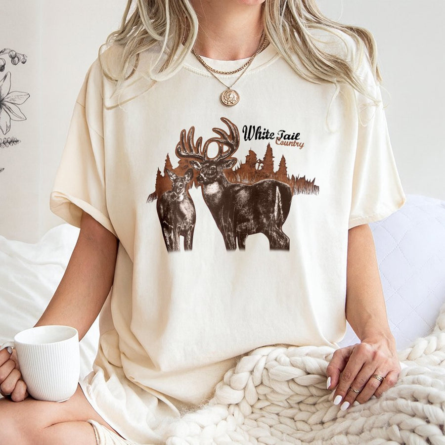 Whitetail Deer Graphic T-Shirt | Vintage Wildlife Illustration | 100% Cotton Premium Comfort | Nature Lover Gift For Men And Women