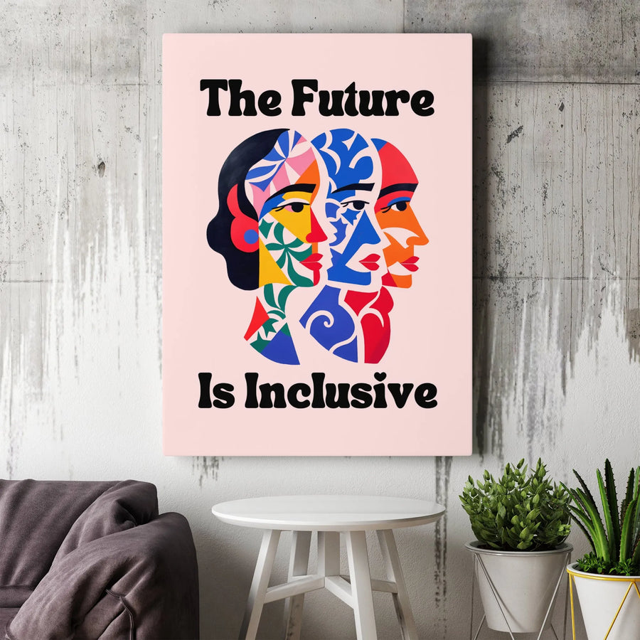 The Future Is Inclusive Canvas Art | Modern Abstract Diverse Faces Wall Decor | Premium 1.25" Thick Gallery Wrap | Social Justice Home Office Gift