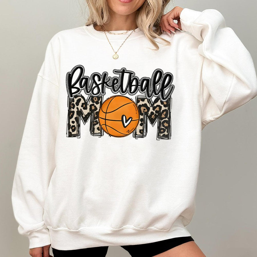 Basketball Mom Sweatshirt | Leopard Print Heart Basketball Graphic | Premium Cotton Blend Crewneck | Cute Sports Team Game Day Gift For Her
