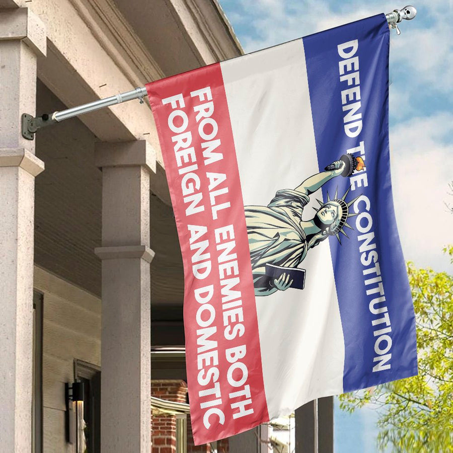 Defend The Constitution House Flag | Statue Of Liberty Patriotic Garden Decor | Premium Fade-Resistant Polyester | Outdoor Americana Gift