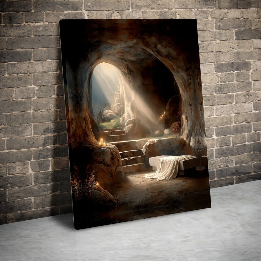 Empty Tomb Canvas Wall Art | He Is Risen Painting Print | Premium Christian Wall Decor | Inspirational Gift for Easter