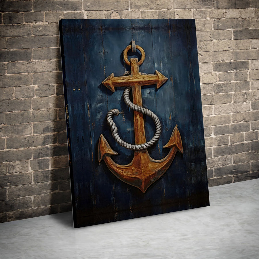 Nautical Anchor Canvas Wall Art | Rustic Wooden Design with Rope | Premium Fade-Resistant Print | Coastal Beach House Decor Gift
