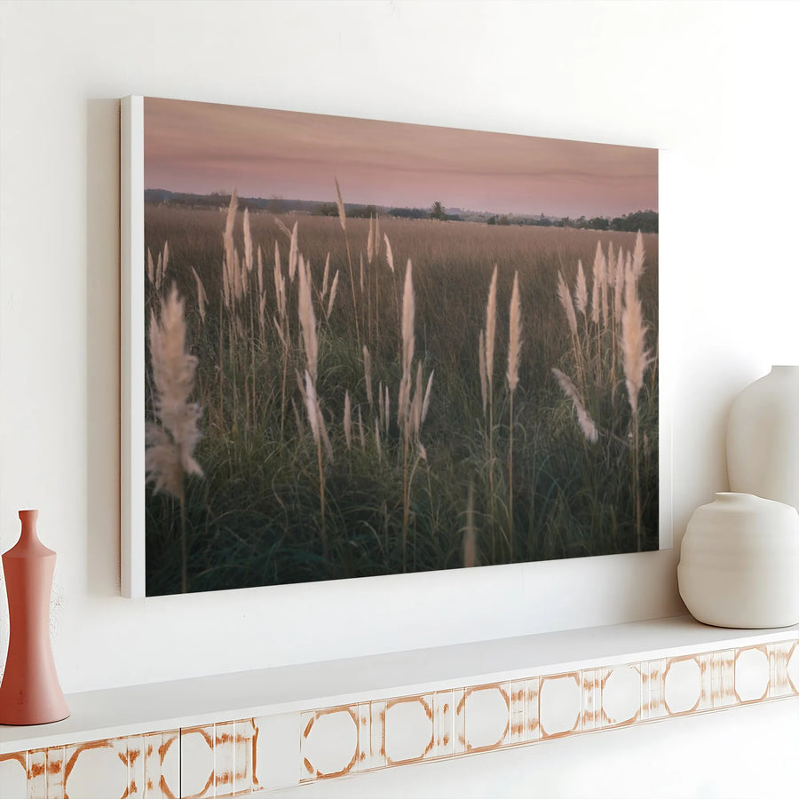 Pampas Grass Canvas Wall Art | Boho Sunset Meadow Photography | Premium Gallery Wrapped Canvas | Modern Farmhouse Decor Gift