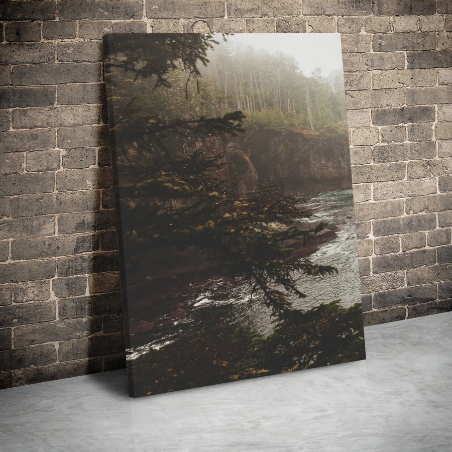 Foggy Coastal Forest Wall Art | Moody Evergreen Tree Landscape Print | 1.25-Inch Gallery Wrap Canvas | Premium Nature Home Decor Gift