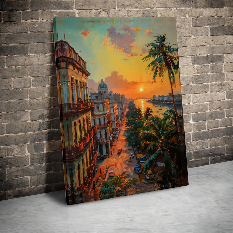 Havana Cuba Canvas Wall Art | Vintage Cuban Cityscape Painting | Premium Gallery-Quality Print | Caribbean Travel Home Decor Gift