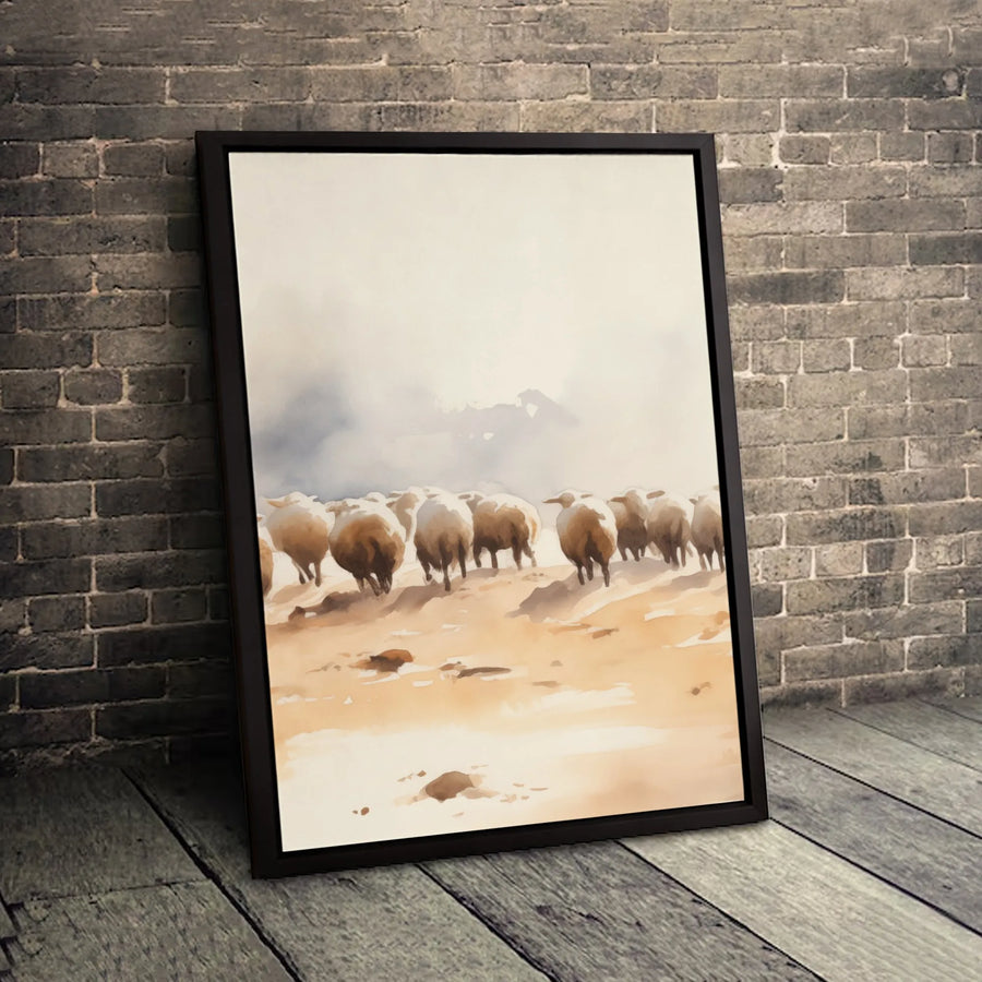 Sheep Flock Canvas Wall Art | Watercolor Farmhouse Animal Print | Gallery Wrapped 1.25 Inch Premium Decor | Rustic Country Home Gift