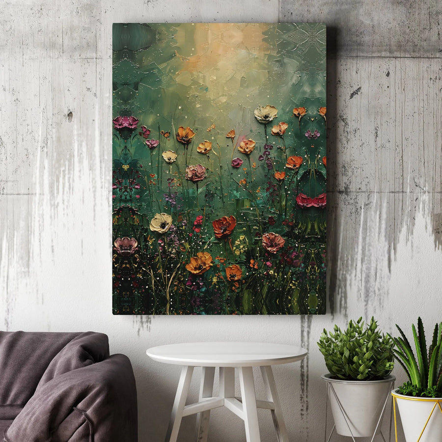 Wildflower Meadow Canvas Print | Textured Impasto Floral Oil Painting | Premium Gallery Wrap Wall Art | Botanical Home Decor for Living Room