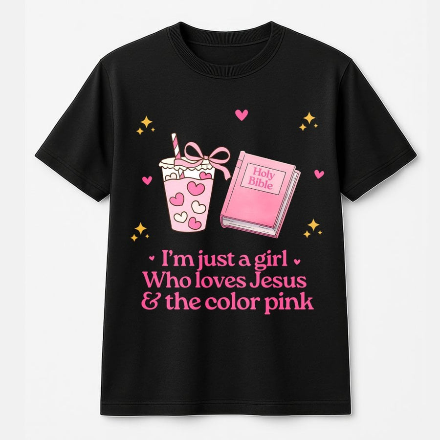 I'm Just A Girl Who Loves Jesus And Pink T-Shirt | Christian Aesthetic Faith Tee | Premium 100% Cotton | Cute Religious Gift For Her