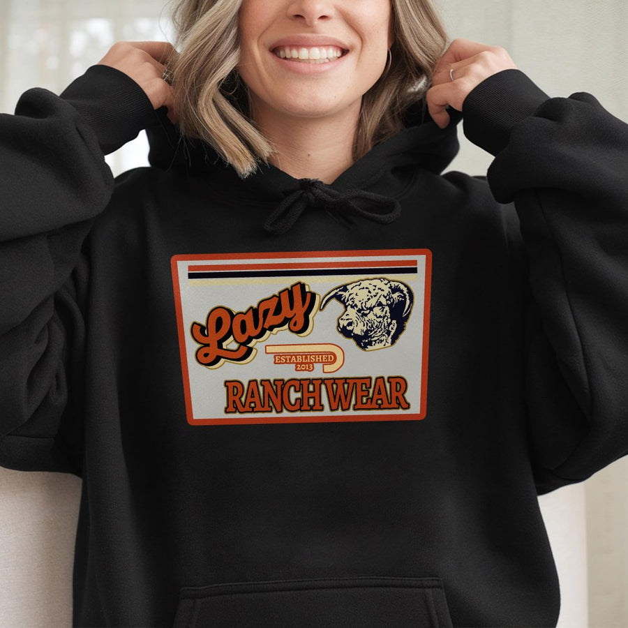 Lazy Ranchwear Hoodie | Retro Western Highland Cow Graphic | Premium Cotton Blend | Unisex Farmhouse Gift For Ranchers