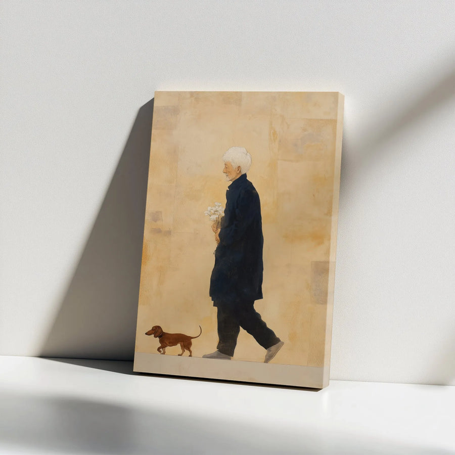 Dachshund and Woman Canvas Print | Minimalist Sketch Style Wall Art | Premium 1.25" Thick Gallery Wrap | Collector's Gift for Dog Lover Home Decor