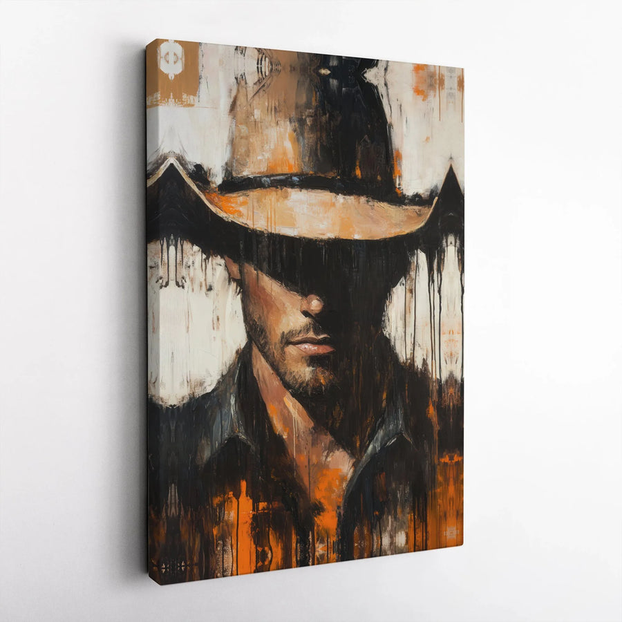 Western Cowboy Wall Art | Abstract Mysterious Man Portrait | Premium 1.25" Gallery Canvas | Rustic Modern Home Decor Gift