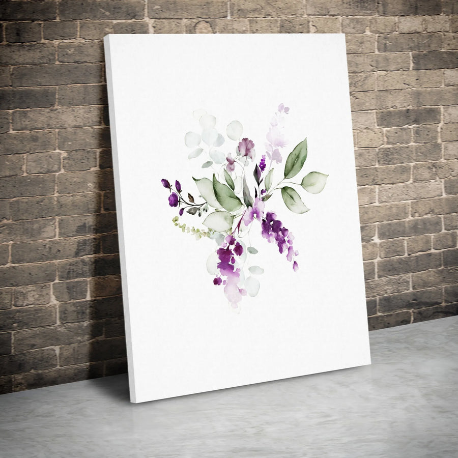 Watercolor Purple Floral Canvas Art | Botanical Eucalyptus Bouquet Wall Decor | Premium 1.25-Inch Gallery Wrap | Minimalist Nature Print Gift for Home