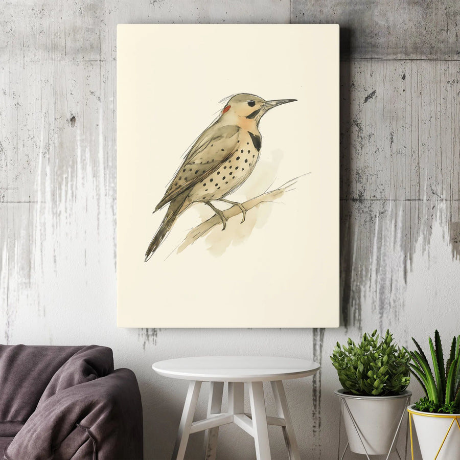 Northern Flicker Bird Wall Art | Watercolor Sketch Print | Premium Gallery Wrap Canvas | Nature Lover Home Decor Gift