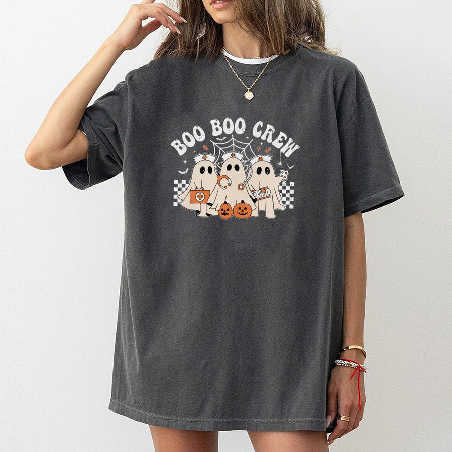 Boo Boo Crew Nurse T-Shirt | Retro Ghost Halloween Design | 100% Premium Cotton | Spooky Season Medical Professional Gift