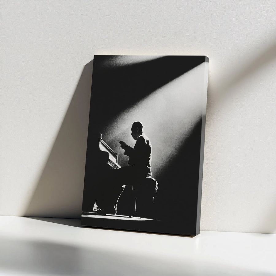 Jazz Pianist Canvas Print | Black and White Spotlight Photography | Premium Gallery Wrapped Canvas | Gift for Music Lover & Home Bar Decor