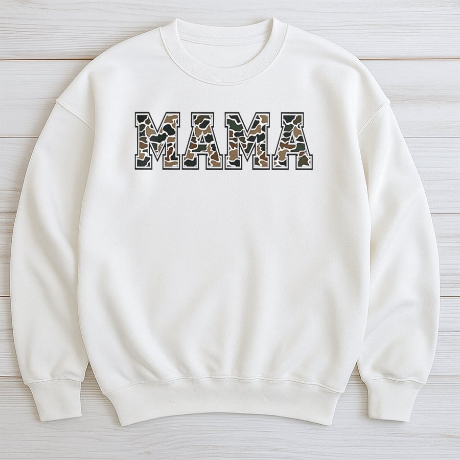 Mama Sweatshirt Camo Print | Varsity Letter Graphic Pullover | Premium Cotton Blend | Country Mom Gift for Her Birthday or Mother's Day 2026