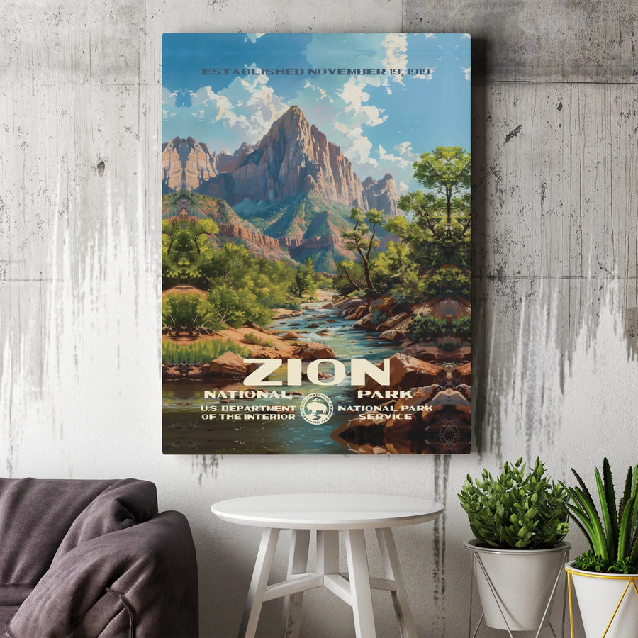 Zion National Park Canvas Art | Vintage Style Travel Poster Print | Gallery Quality 1.25" Thick | Nature Lover Gift & Wall Decor