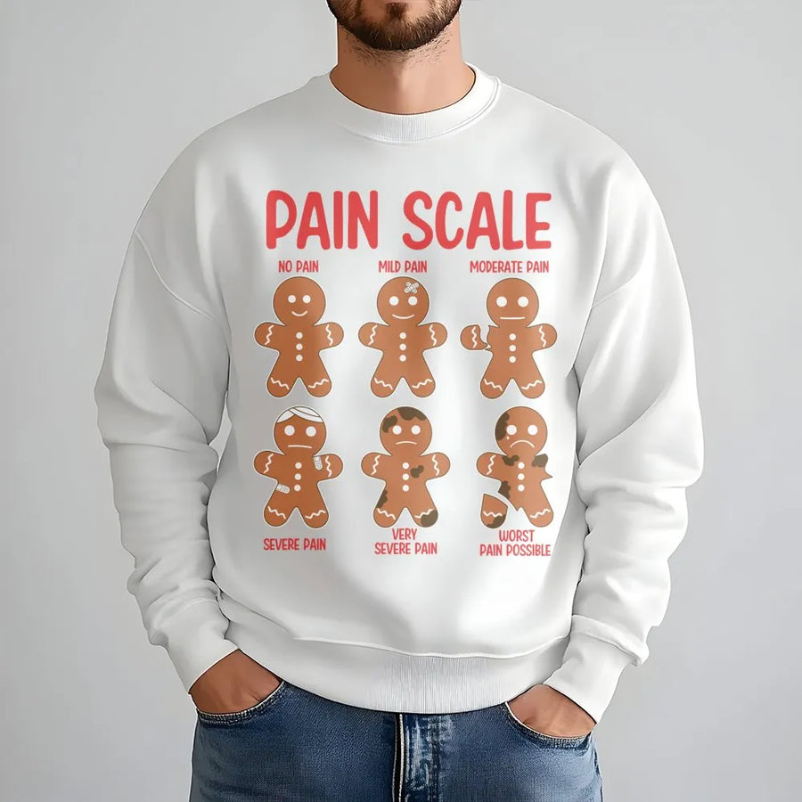 Pain Scale Gingerbread Sweatshirt | Funny Medical Nurse Christmas Sweater | Premium Cotton Blend Crewneck | Holiday Gift For Nurses and Students