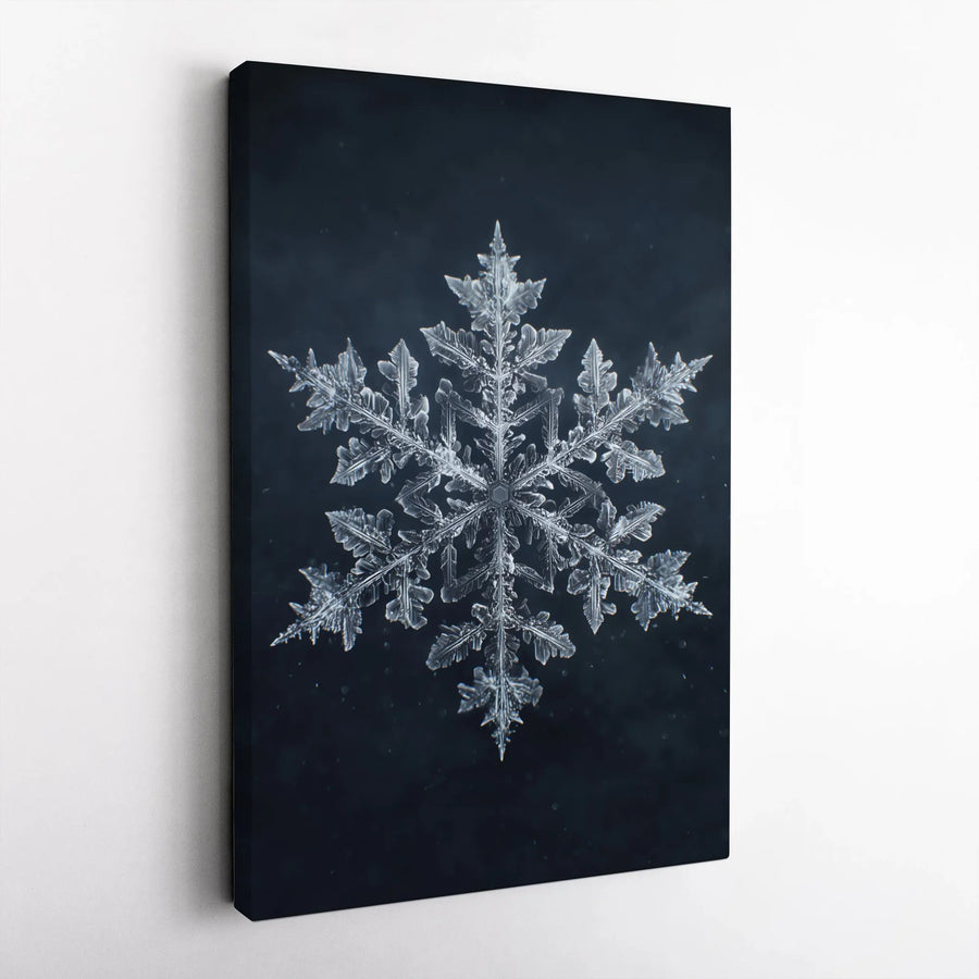Macro Snowflake Canvas Wall Art | High-Detail Winter Crystal Print | 1.25-Inch Gallery Wrap | Minimalist Holiday Home Decor