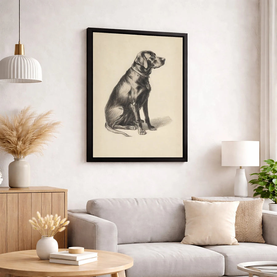 Black Labrador Canvas Wall Art | Vintage Pencil Sketch Dog Portrait | Premium 1.25-Inch Gallery Wrap | Gift For Dog Lovers & Pet Owners