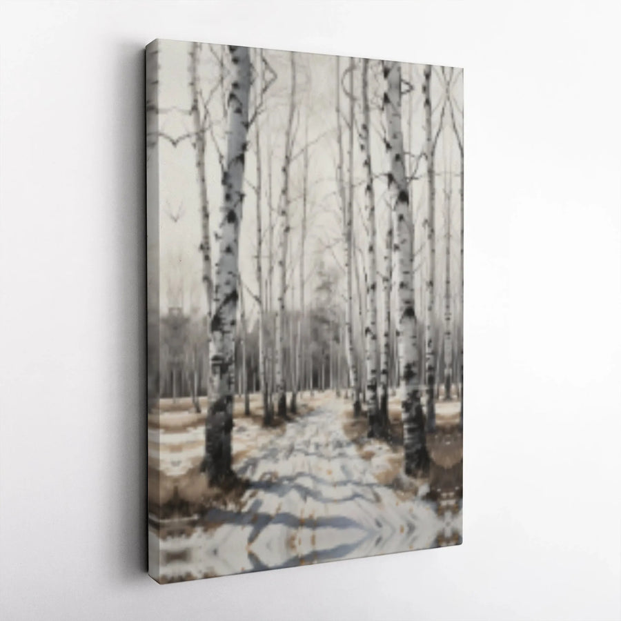 Birch Tree Forest Canvas Art | Snowy Path Winter Landscape | Gallery Wrapped Premium Canvas | Modern Farmhouse Wall Decor for Living Room