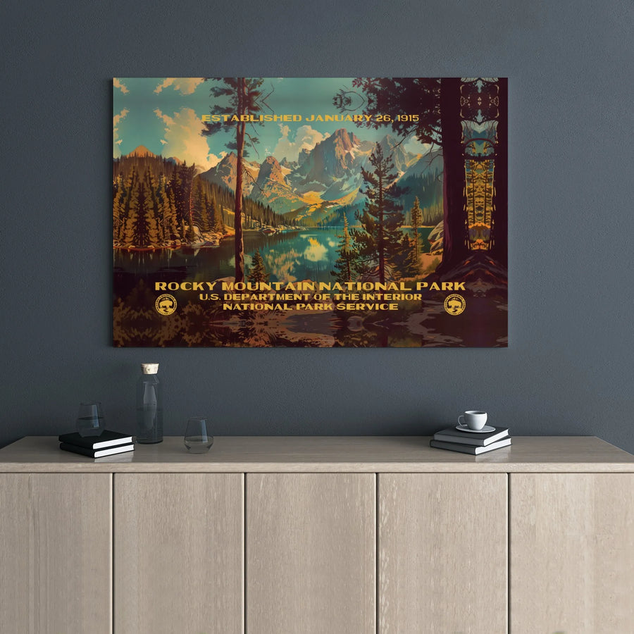 Rocky Mountain National Park Canvas | Vintage Travel Poster Art | 1.25" Gallery Wrap | Nature Home Decor Gift for National Park Enthusiasts