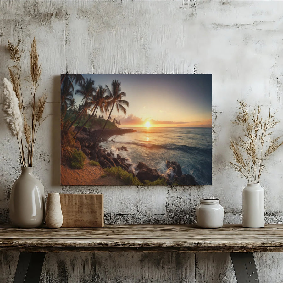 Coastal Sunset Canvas Wall Art | Realistic Ocean Seascape Photography | Premium Fade-Resistant Print | Modern Beach House & Living Room Decor Gift