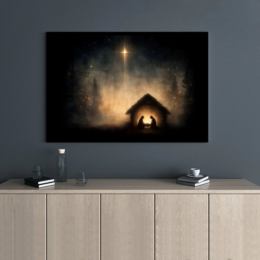 Nativity Scene Canvas Wall Art | Star Of Bethlehem Holy Night Design | 1.25-Inch Gallery Wrap Print | Christian Christmas Decor & Religious Gift