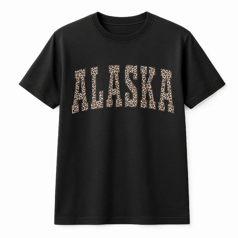 Alaska T-Shirt | Leopard Print Collegiate Pullover | Soft Unisex Crewneck | State Pride Souvenir Gift for Student