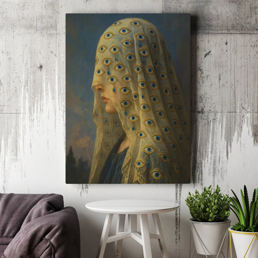 Surreal Eye Veil Canvas Wall Art | Gothic Dark Academia Decor | Premium Fade-Resistant Print | Moody Aesthetic Gift for Art Lovers