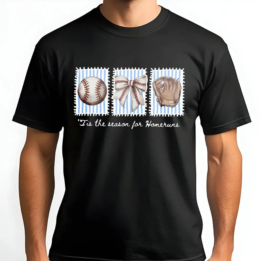 Baseball Mama T-Shirt | Tis The Season For Homeruns Graphic | 100% Cotton Premium Tee | Cute Baseball Mom Gift For Game Day