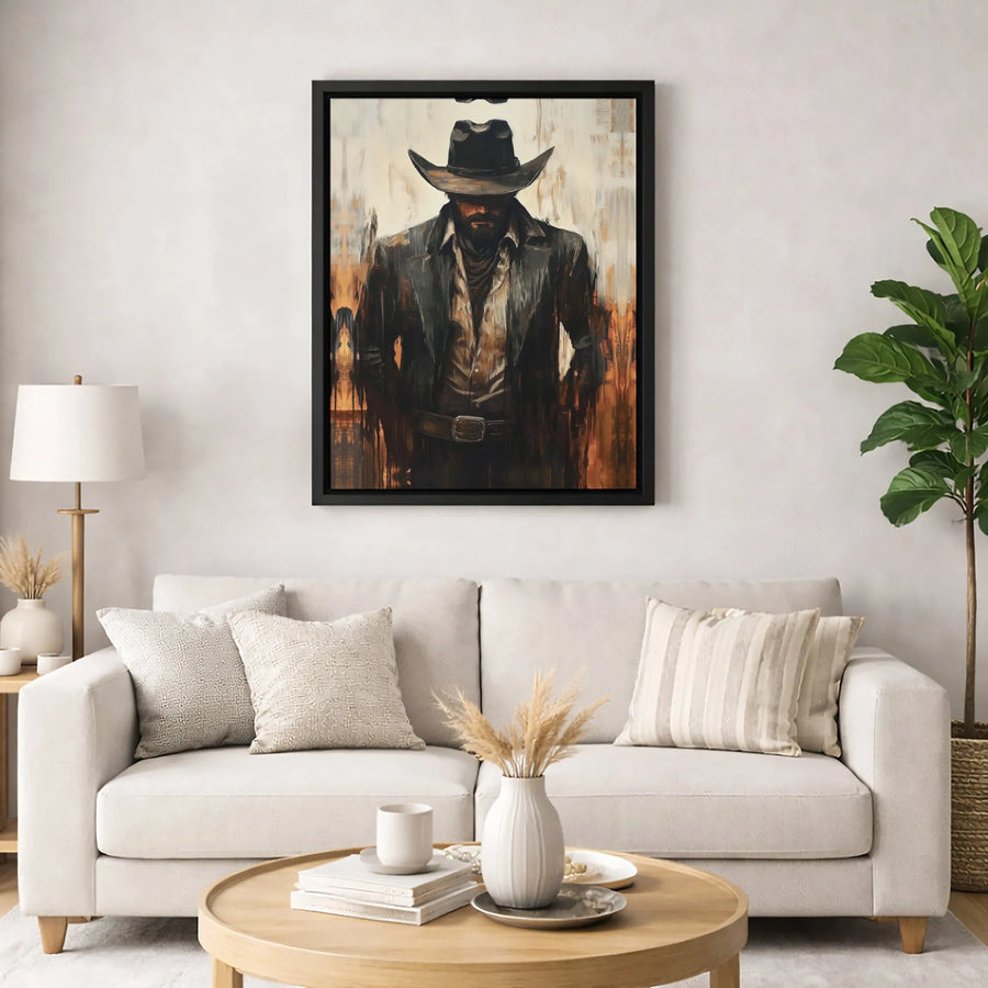 Western Cowboy Canvas Wall Art | Rugged Outlaw Portrait Print | Premium 1.25-Inch Gallery Wrap | Rustic Home Decor for Living Room Office