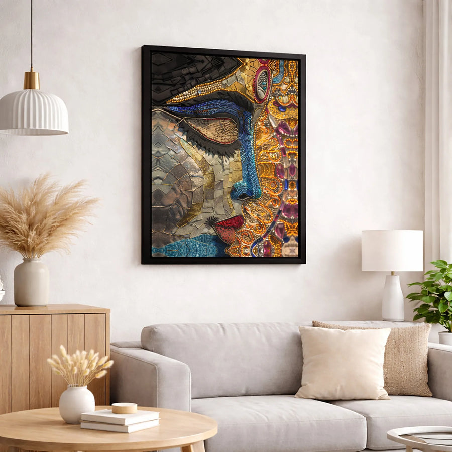 Abstract Buddha Face Canvas Print | Bejeweled Mosaic Spiritual Wall Art | Gallery Wrapped Premium Quality | Zen Meditation Decor Gift