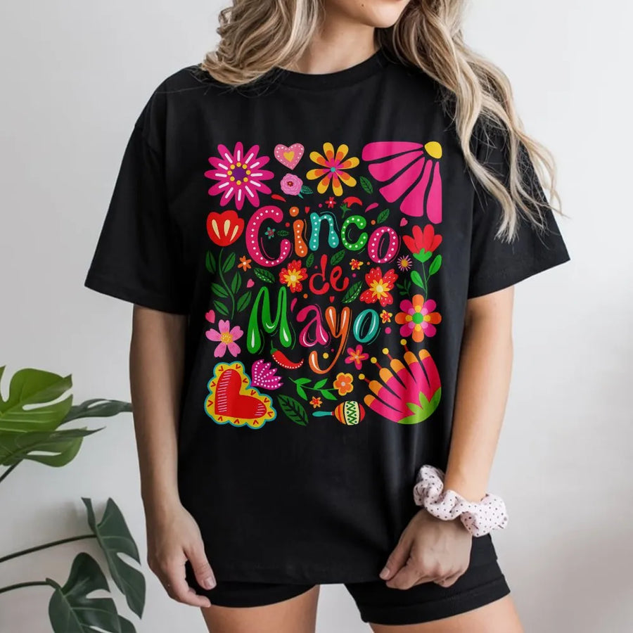 Cinco De Mayo T-Shirt | Colorful Mexican Folk Art Graphic | Premium Cotton-Blend Sweatshirt | Unisex Fiesta Party Gift