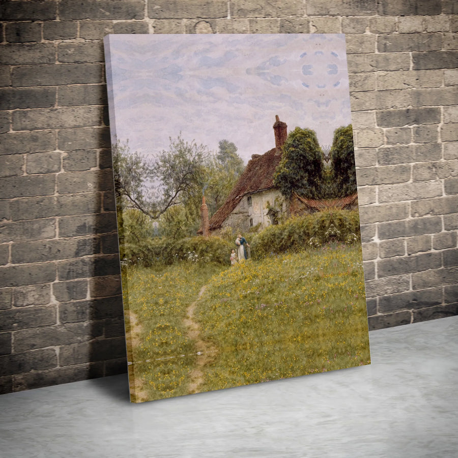 Vintage Country Cottage Canvas | English Countryside Painting Print | Premium Gallery Wrap | Farmhouse Wall Decor Collector's Gift