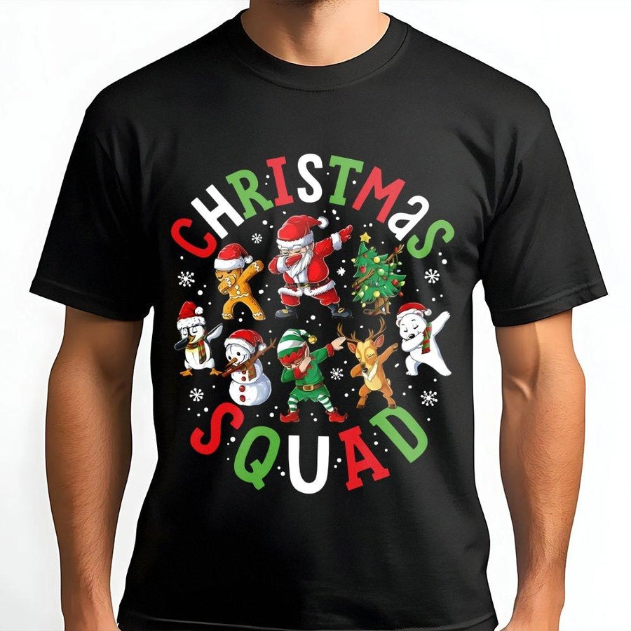 Christmas Squad T-Shirt | Dabbing Santa Elf Graphic Print | Premium Soft Cotton Unisex Tee | Fun Holiday Gift For Family Matching Outfits